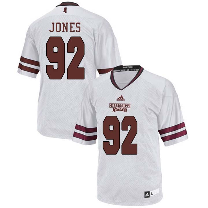 Men #92 Kendell Jones Mississippi State Bulldogs College Football Jerseys Sale-White